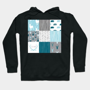 Little Man Patchwork Squares - Woodland Blue and Grey Hoodie